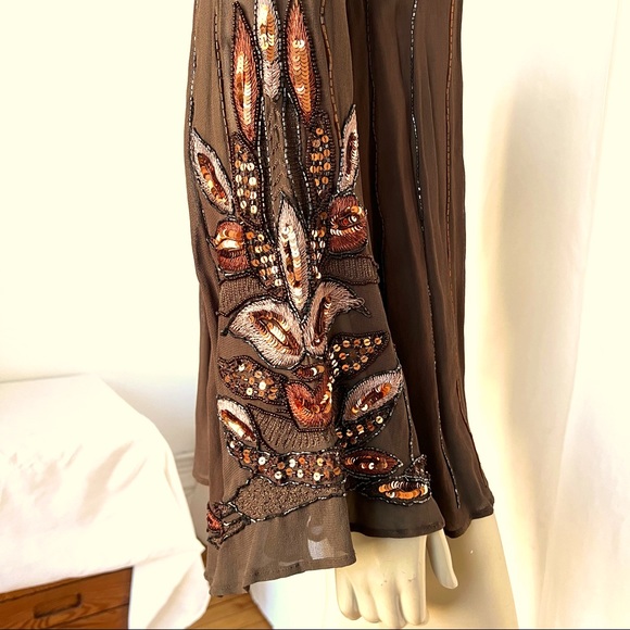 Vintage Brown Chiffon Off Shoulder One Sleeve Top - Picture 6 of 12